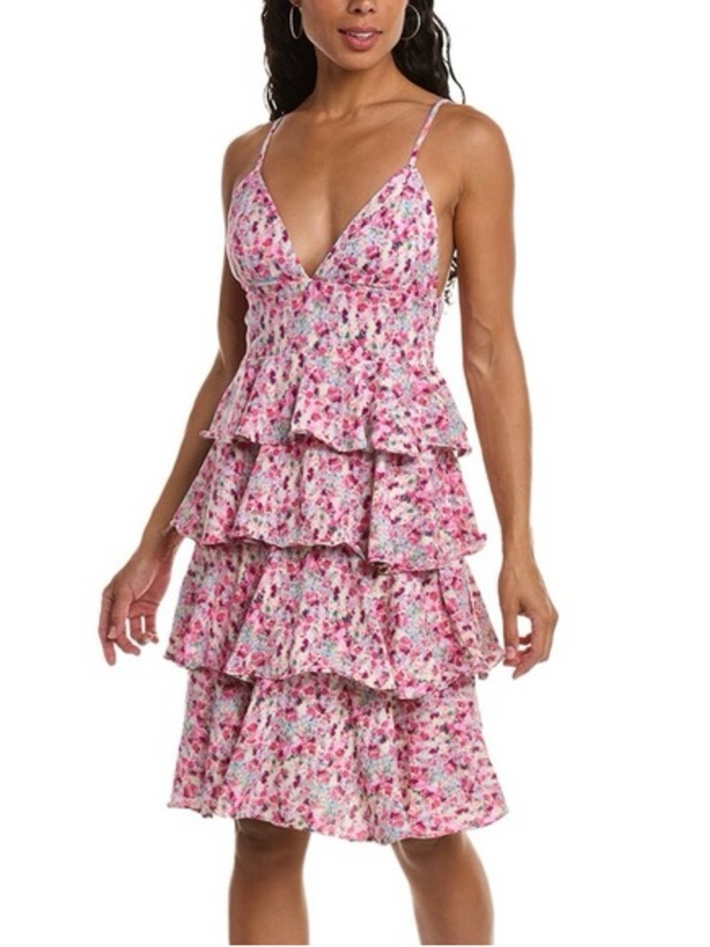 Floral Tiered Midi Dress in Pink